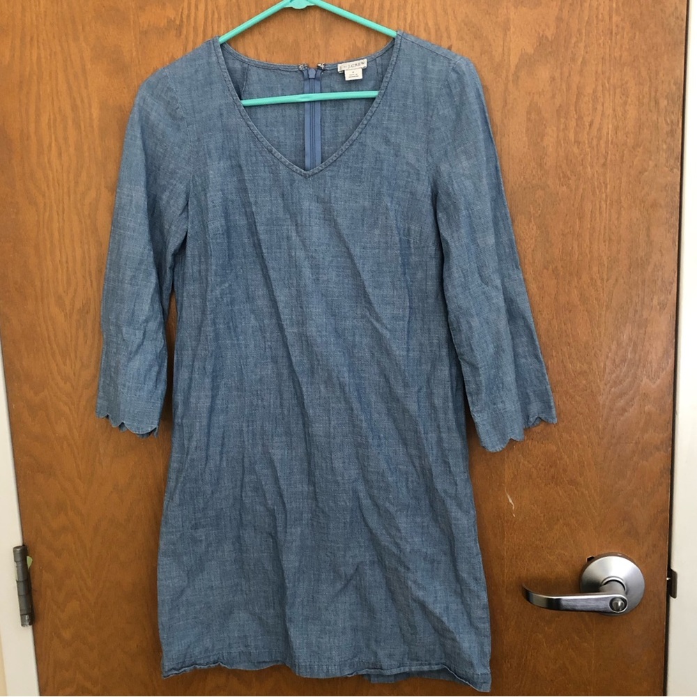 Chambray J.Crew V-Neck Shift Dress in Light Blue